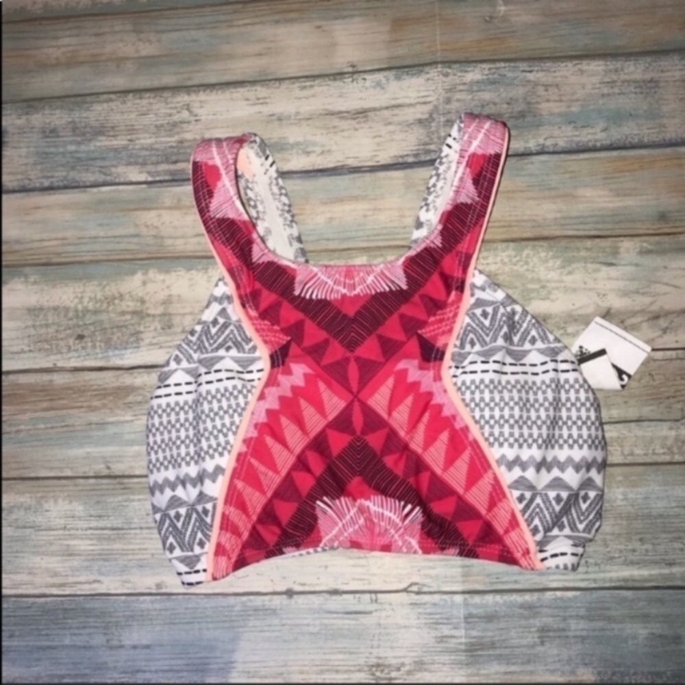 Xhilaration High Neck Halter Bikini Top XS Red Tribal Pattern Swim Top Sporty - Picture 2 of 3